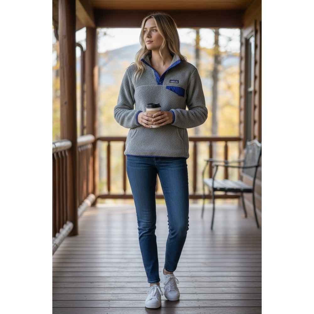 Patagonia Re-Tool Snap-T Fleece Pullover Gray Blue Trim Polartec Fuzzy Jacket -s